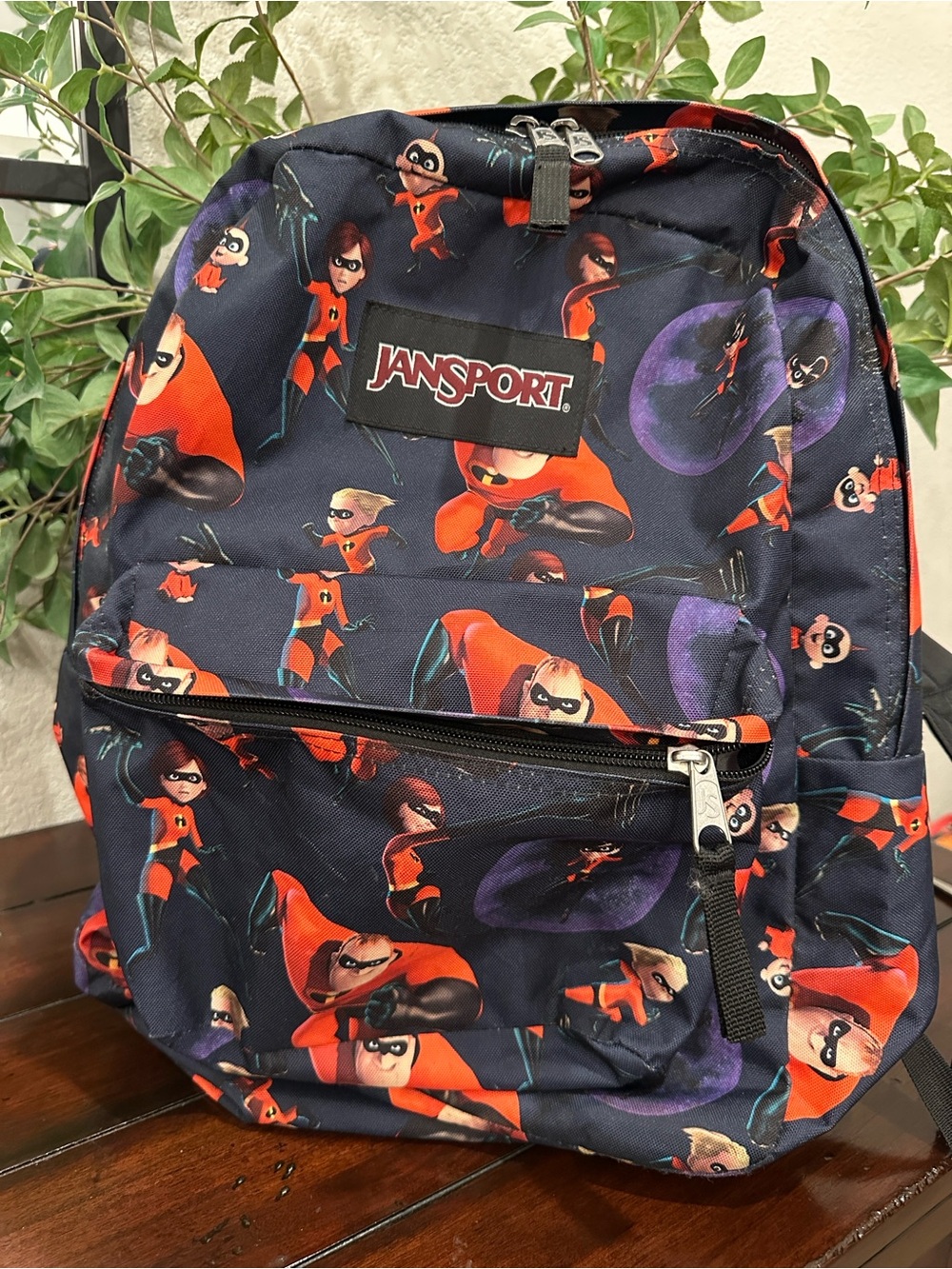 Jansport Navy Backpack with Red and Purple Incredibles Print